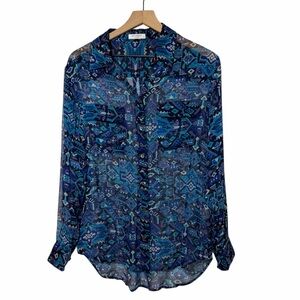 EQUIPMENT FEMME WOMEN BLUE PURPLE PATTERN LONG SLEEVE MEDIUM TOP